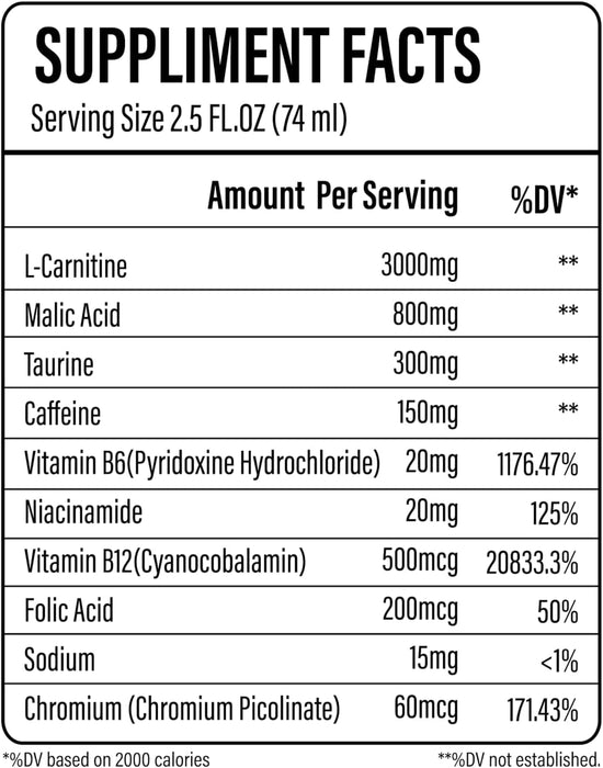 HC Nutrition L-Carnitine 3000mg Super Shot 74ml Liquid, Black Currant