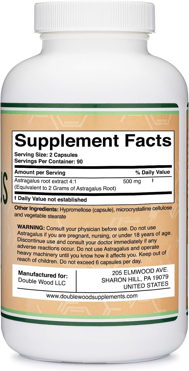 Double Wood Supplements Astragalus 1000mg - 180 Capsules - Clearance Sale