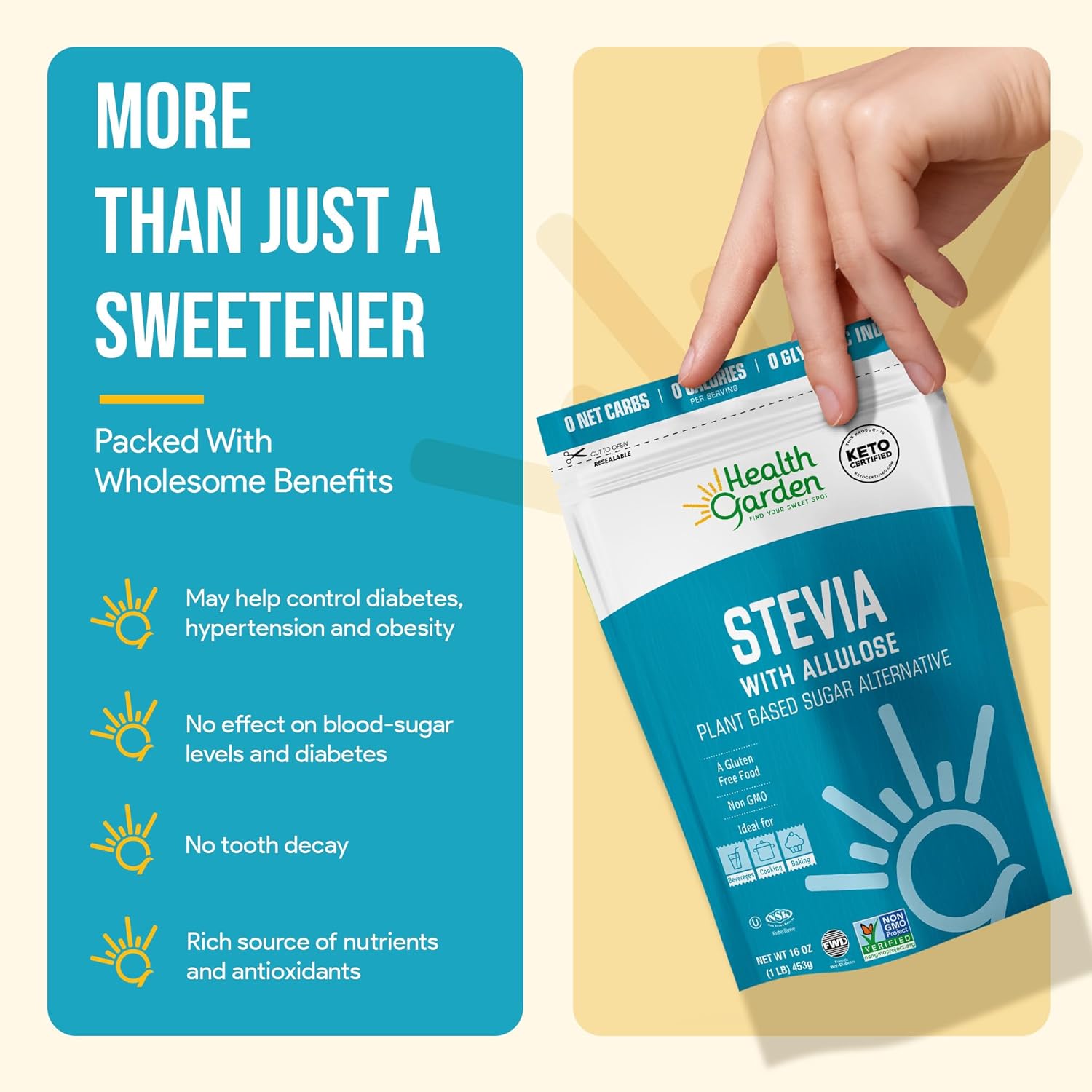 Health Garden Stevia with Allulose Sweetener 1lb - Ideal for Keto Diets
