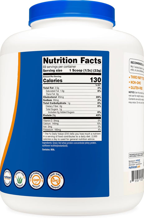 Nutricost Grass-Fed Whey Protein Concentrate 5lb - Undenatured, Non-GMO, Gluten Free