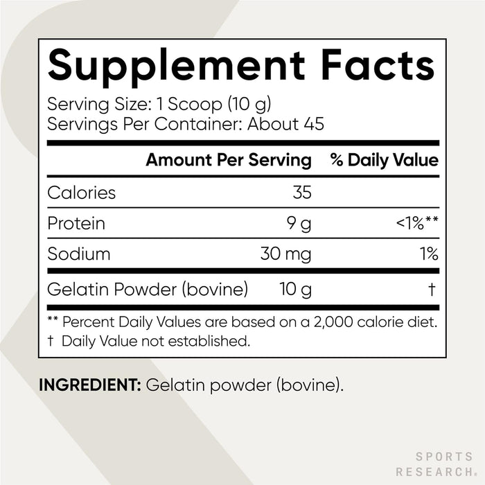 Sports Research Gelatin Powder Unflavoured 16oz, 454 gm