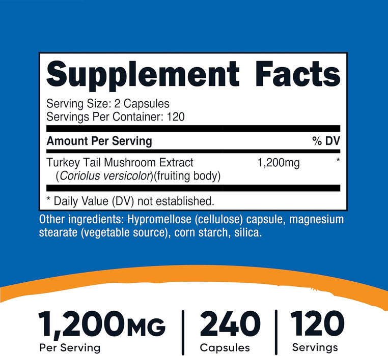 Nutricost Turkey Tail Mushroom Capsules 1200mg, 240 Capsules - Gluten Free, Non-GMO, and Vegetarian Friendly