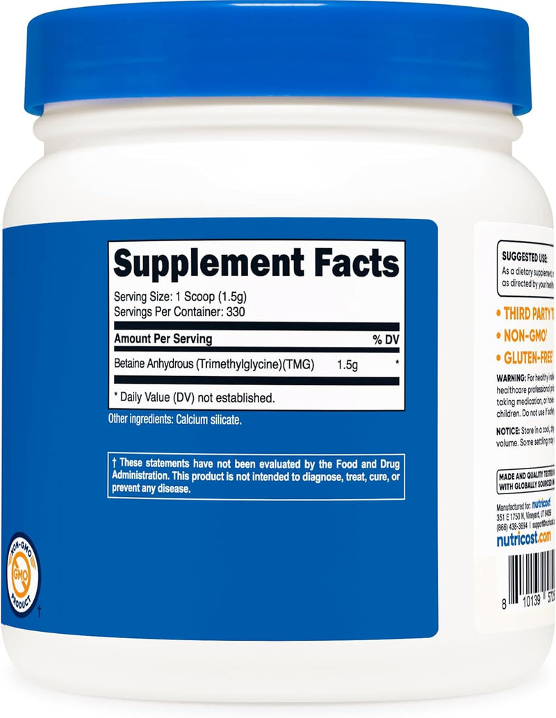 Nutricost Betaine Anhydrous Trimethylglycine (TMG) Powder 500g
