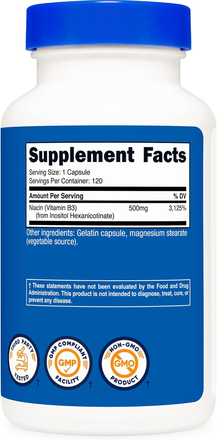 Nutricost Niacin (Flush-Free) Inositol Hexanicotinate 500mg - 120 Capsules