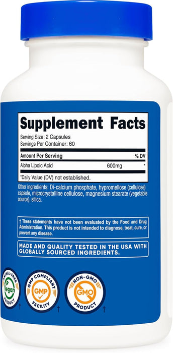 Nutricost Alpha Lipoic Acid 60 Servings - Plant Based Caps, Non-GMO