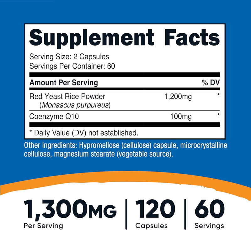 Nutricost Red Yeast Rice with CoQ10 1300mg, 120 Capsules - Non-GMO, Gluten Free