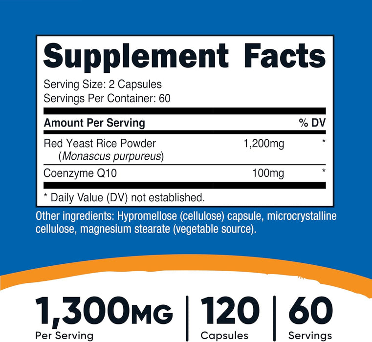 Nutricost Red Yeast Rice with CoQ10 1300mg, 120 Capsules - Non-GMO, Gluten Free