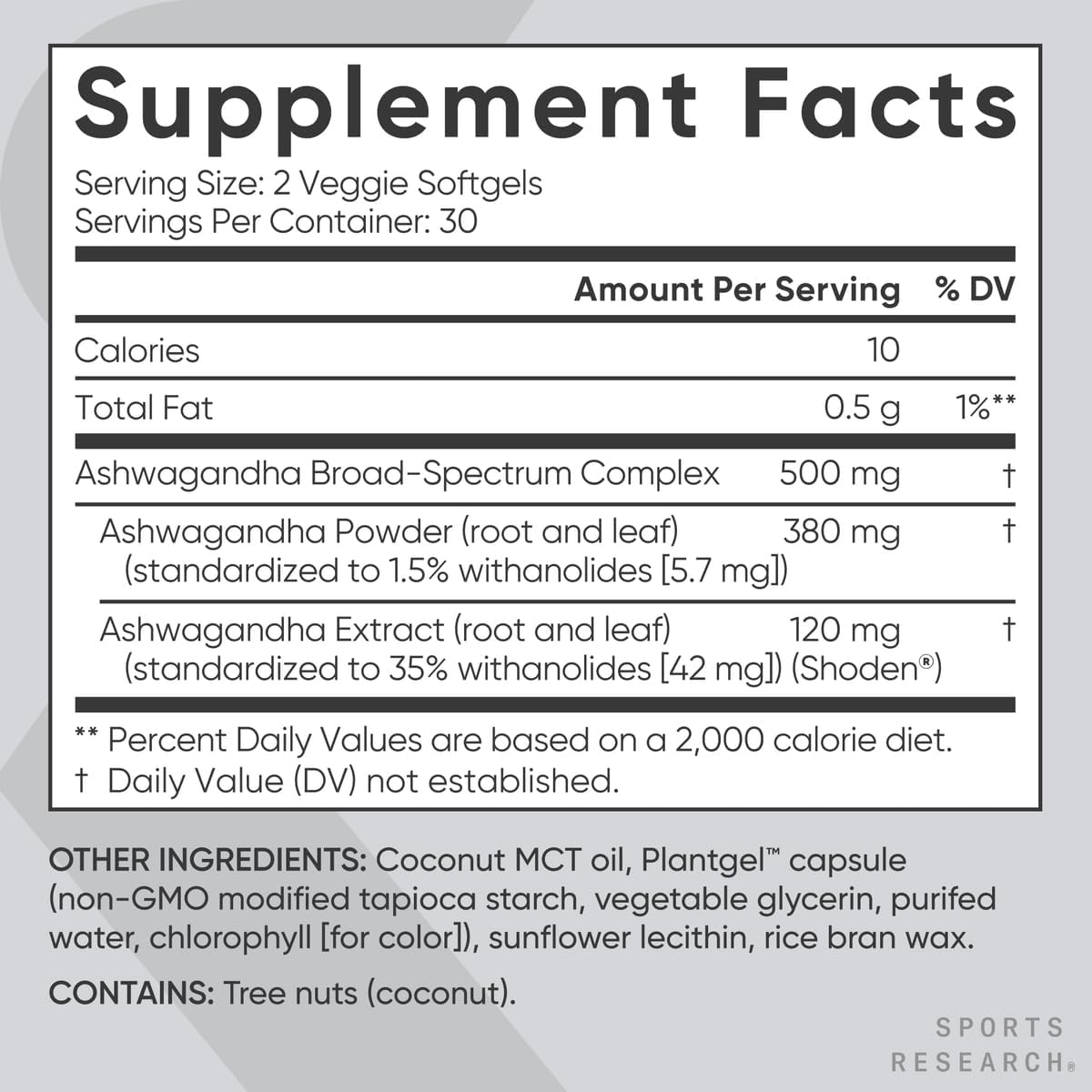 Sports Research Ashwagandha Softgels with Coconut MCT Oil, 60 Veggie Softgels