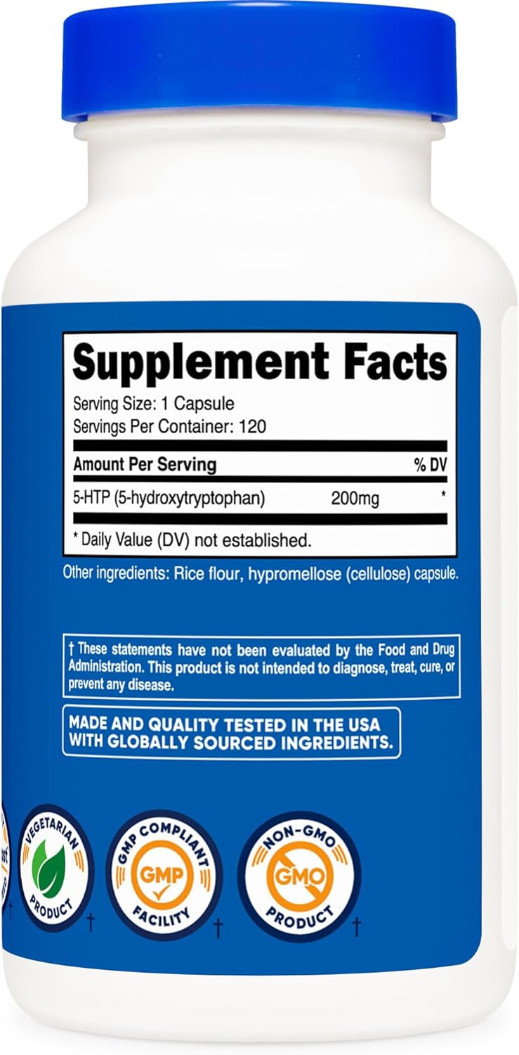 Nutricost 5-HTP 200mg, 120 Vegetarian Capsules - Non-GMO & Gluten Free