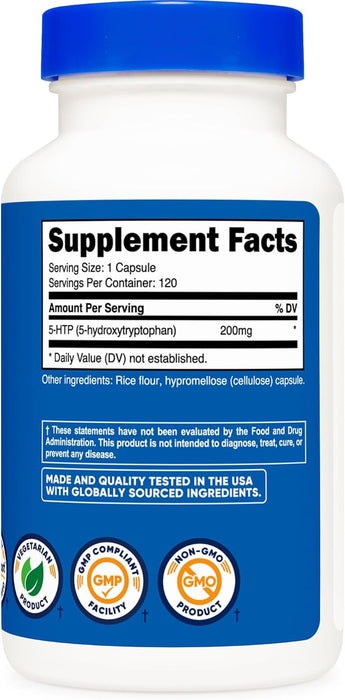 Nutricost 5-HTP 200mg, 120 Vegetarian Capsules - Non-GMO & Gluten Free