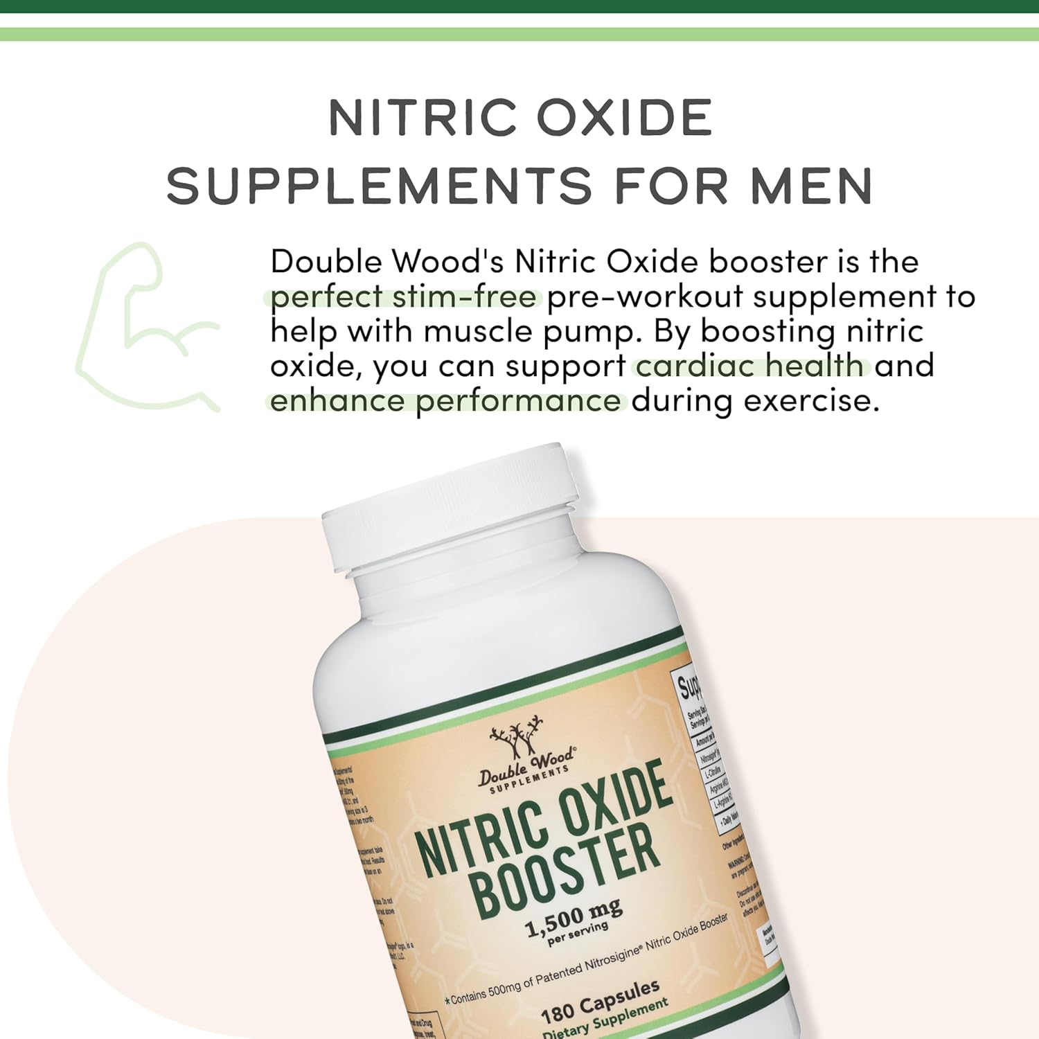 Double Wood Supplements Nitric Oxide Booster 1500mg - 180 Capsules