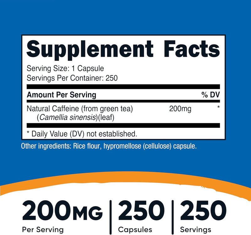 Nutricost Natural Caffeine 200mg, 250 Vegetarian Capsules - Gluten Free, Non-GMO