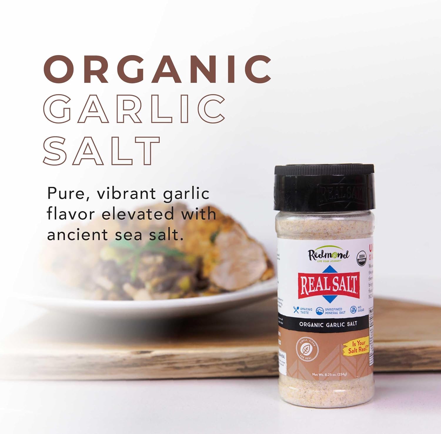 Redmond Real Salt - Organic Garlic Salt Shaker 8.25 Oz