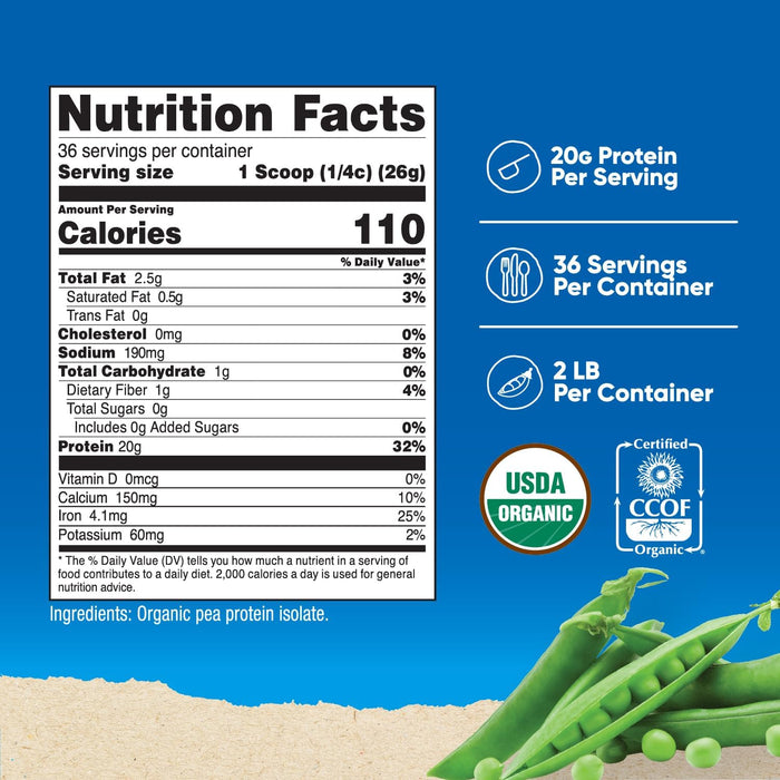 Nutricost Organic Pea Protein Isolate Powder 2lb - Unflavored - Vegetarian Friendly, Gluten Free, Non-GMO