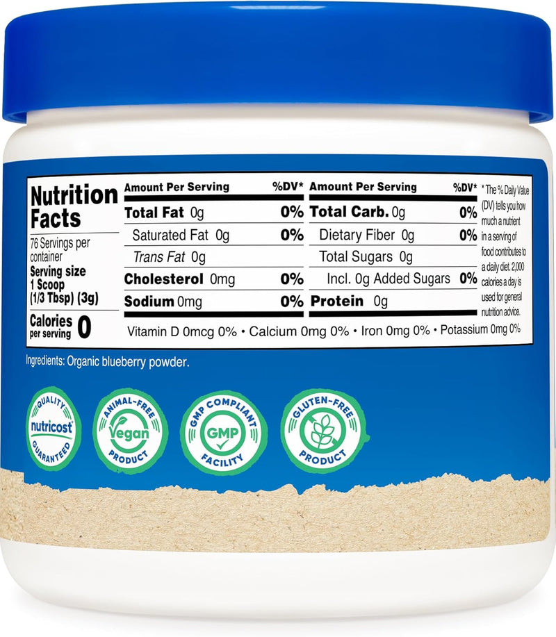 Nutricost Organic Blueberry Powder 227g - Pure, Gluten Free, Non-GMO, from Whole Freeze-Dried Organic Blueberries