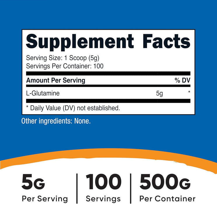Nutricost L-Glutamine Powder 500g - Gluten Free & Non-GMO, 100 Servings
