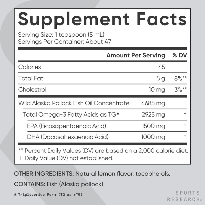 Sports Research Omega-3 Fish Oil 4685mg, 8oz - Natural Lemon Flavour
