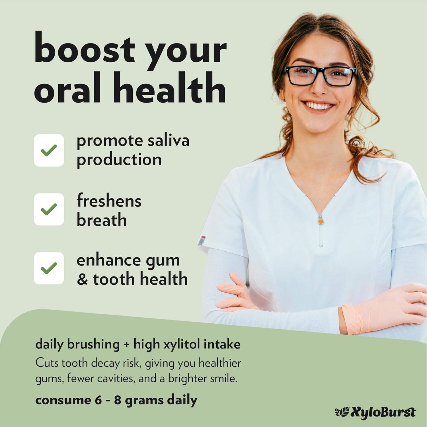 XyloBurst Xylitol Green Tea Chewing Gum - 100 pieces