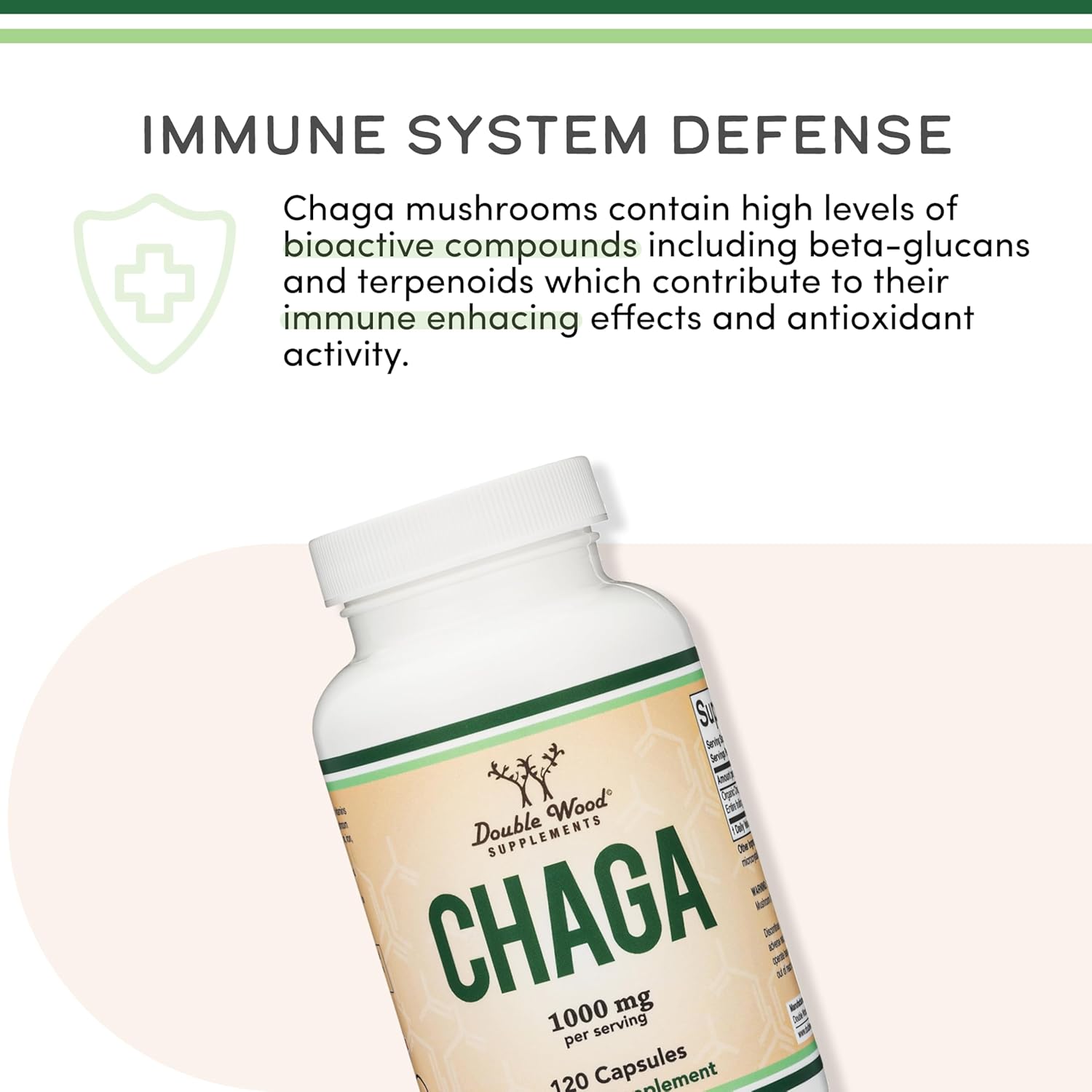 Double Wood Supplements Chaga Mushrooms 1000mg - 120 Capsules