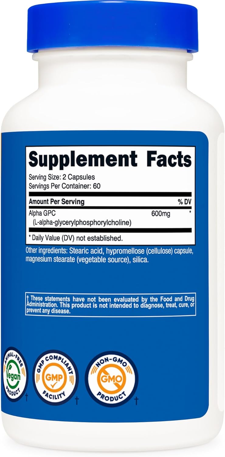 Nutricost Alpha GPC 600mg Capsules - Non-GMO and Gluten Free -  300mg Per Capsule