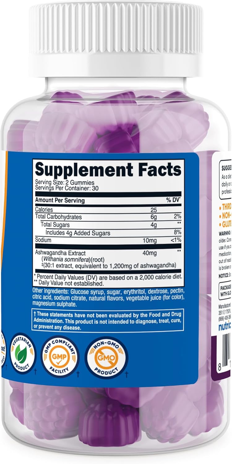 Nutricost Ashwagandha Gummies 1200mg Equivalent Per Serving - Mixed Berry Flavor, 60 Gummies, 30 Servings