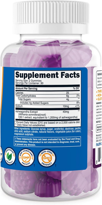 Nutricost Ashwagandha Gummies 1200mg Equivalent Per Serving - Mixed Berry Flavor, 60 Gummies, 30 Servings
