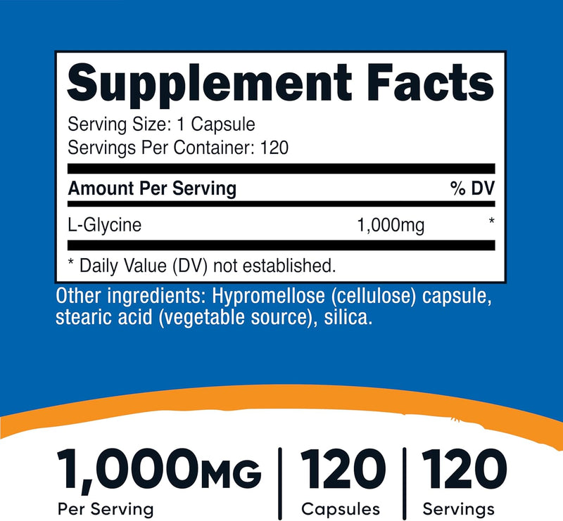 Nutricost L-Glycine 1000mg, 120 Capsules - Vegetarian, Non-GMO and Gluten Free