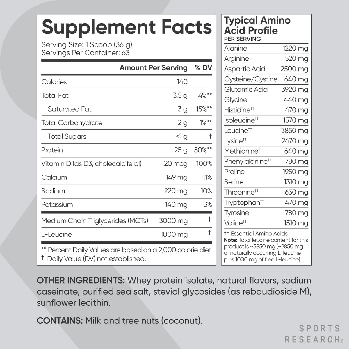 Sports Research Whey Protein Isolate Powder for Lean Muscle Building & Workout Recovery