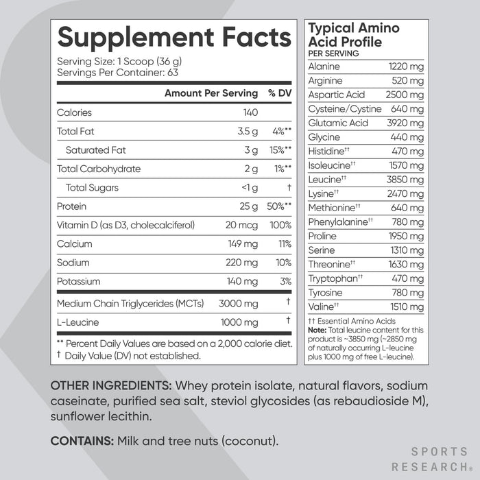 Sports Research Whey Protein Isolate Powder for Lean Muscle Building & Workout Recovery