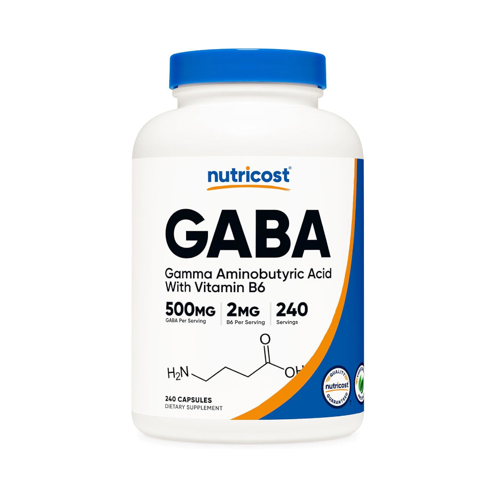 Nutricost GABA (Gamma Aminobutyric Acid) + Vitamin B6 500mg - 240 Capsules