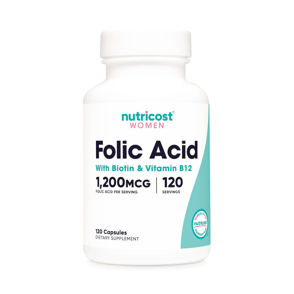 Nutricost Folic Acid for Women with Biotin and Vitamin B12, 120 Capsules - Veggie Caps, Non-GMO & Gluten Free