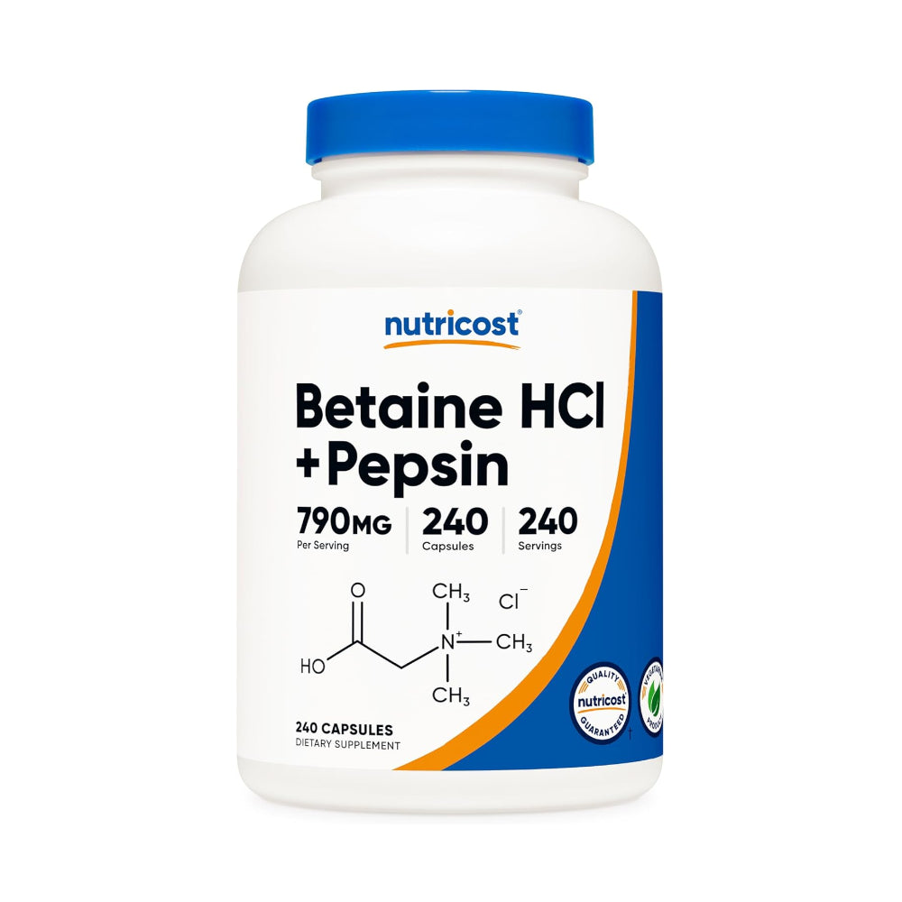 Nutricost Betaine HCl + Pepsin 790mg, 240 Capsules - Vegetarian & GMO Free