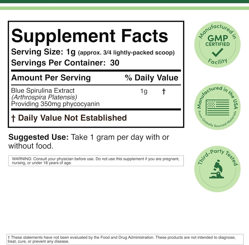 Double Wood Supplements Blue Spirulina Powder 30 serving