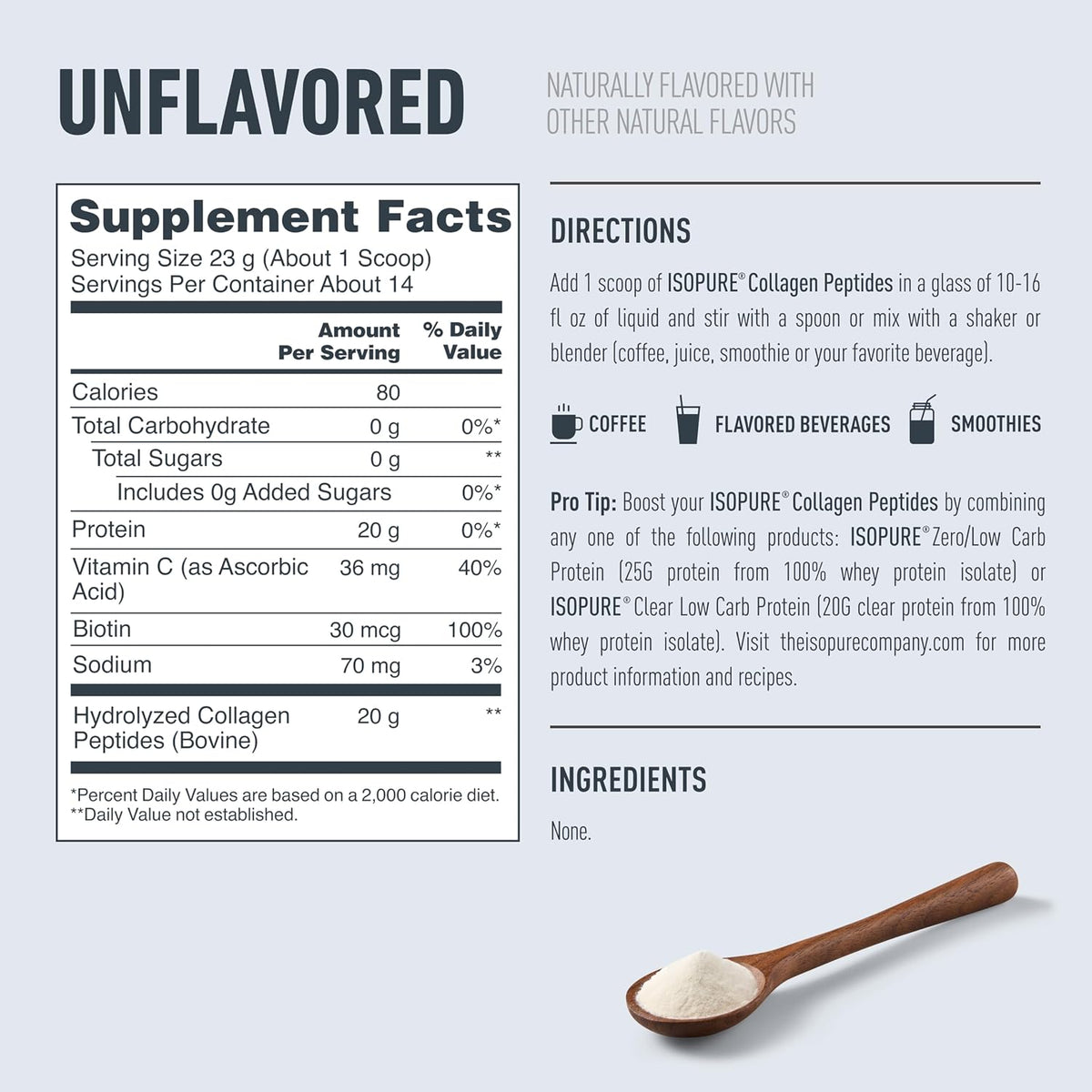 Isopure Grass-Fed Collagen Peptides Powder 14 serving - Unflavoured