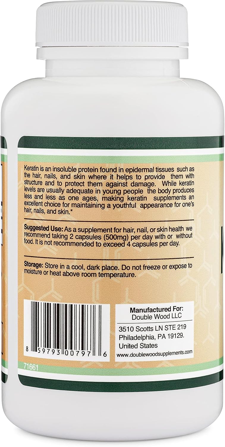 Double Wood Supplements Keratin Hair Growth Vitamin 500mg - 120 Capsules