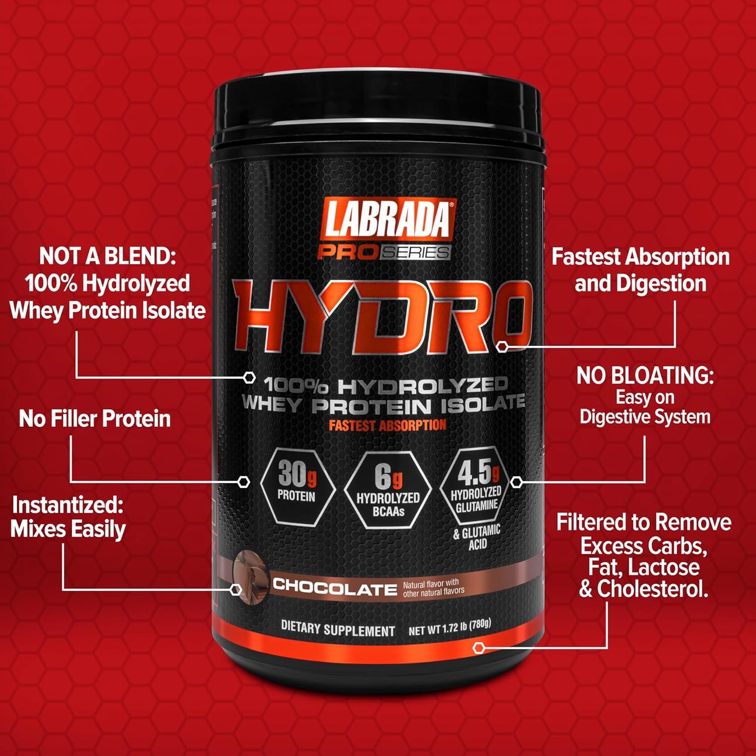 Labrada PRO SERIES HYDRO 100% Hydrolyzed Whey Protein Isolate, 1.7lb
