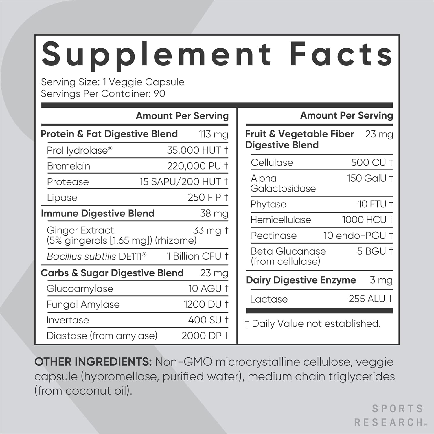 Sports Research Digestive Enzymes with Probiotics and Ginger, 90 veggie capsules