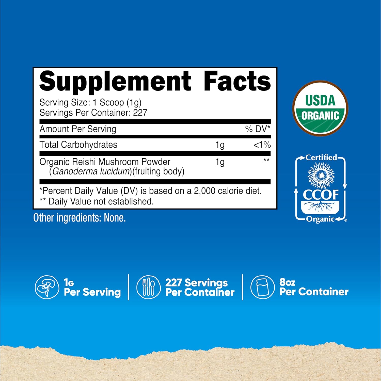 Nutricost Organic Reishi Mushroom Powder 227g - Unflavoured