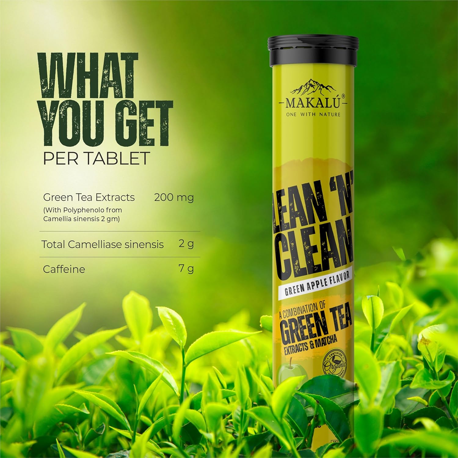 Makalu Lean N Clean 100% Organic Green Tea, 20 Effervescent Tabs – PROTEIFY