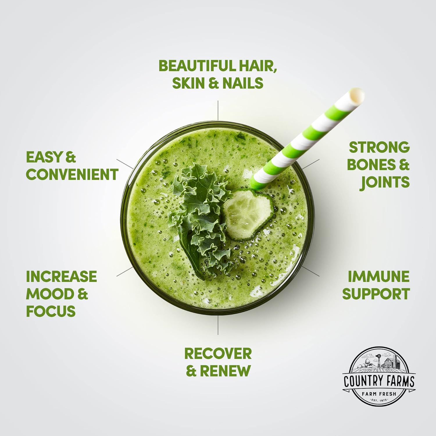 Country Farms Collagen Peptides Powder with Greens Dietary Powder Supplement 30 serving - 300g