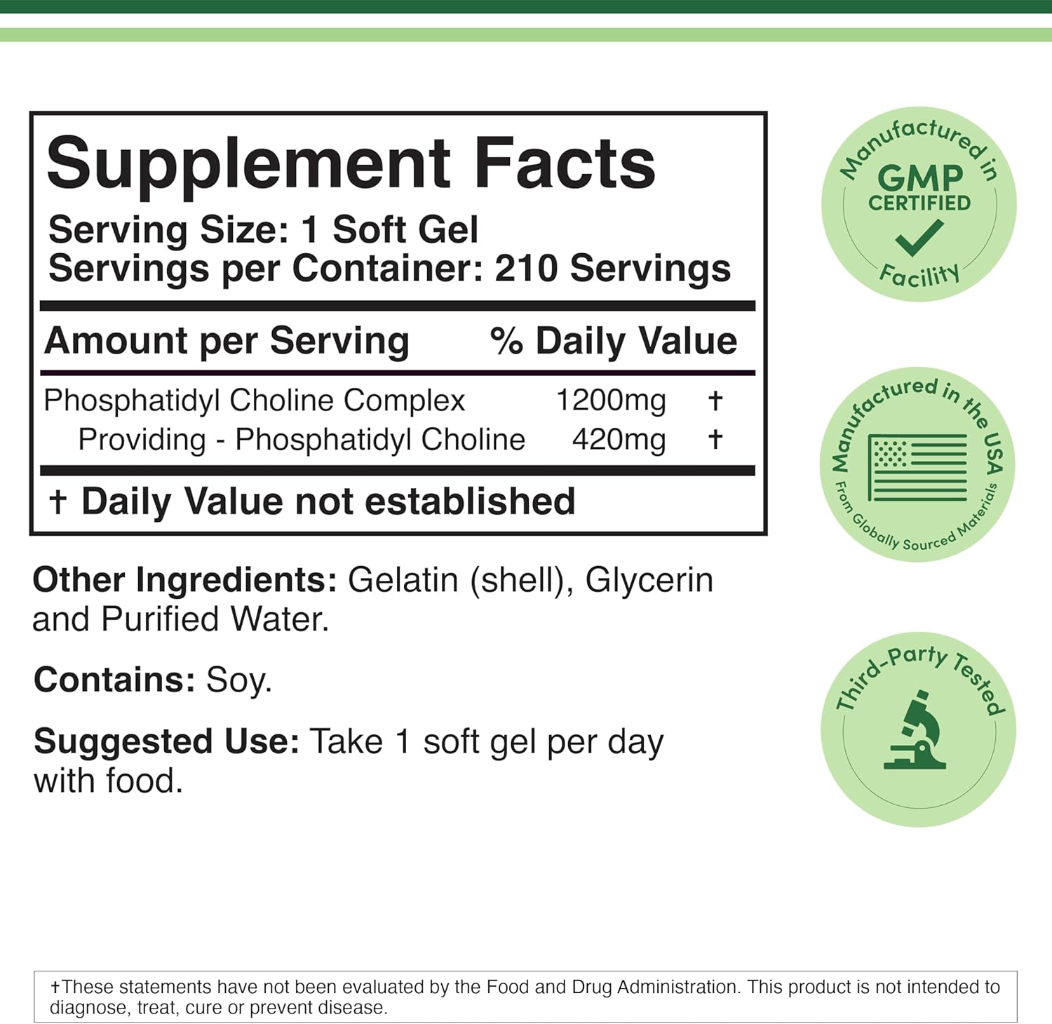 Double Wood Supplements Phosphatidylcholine 1200mg - 210 softgels