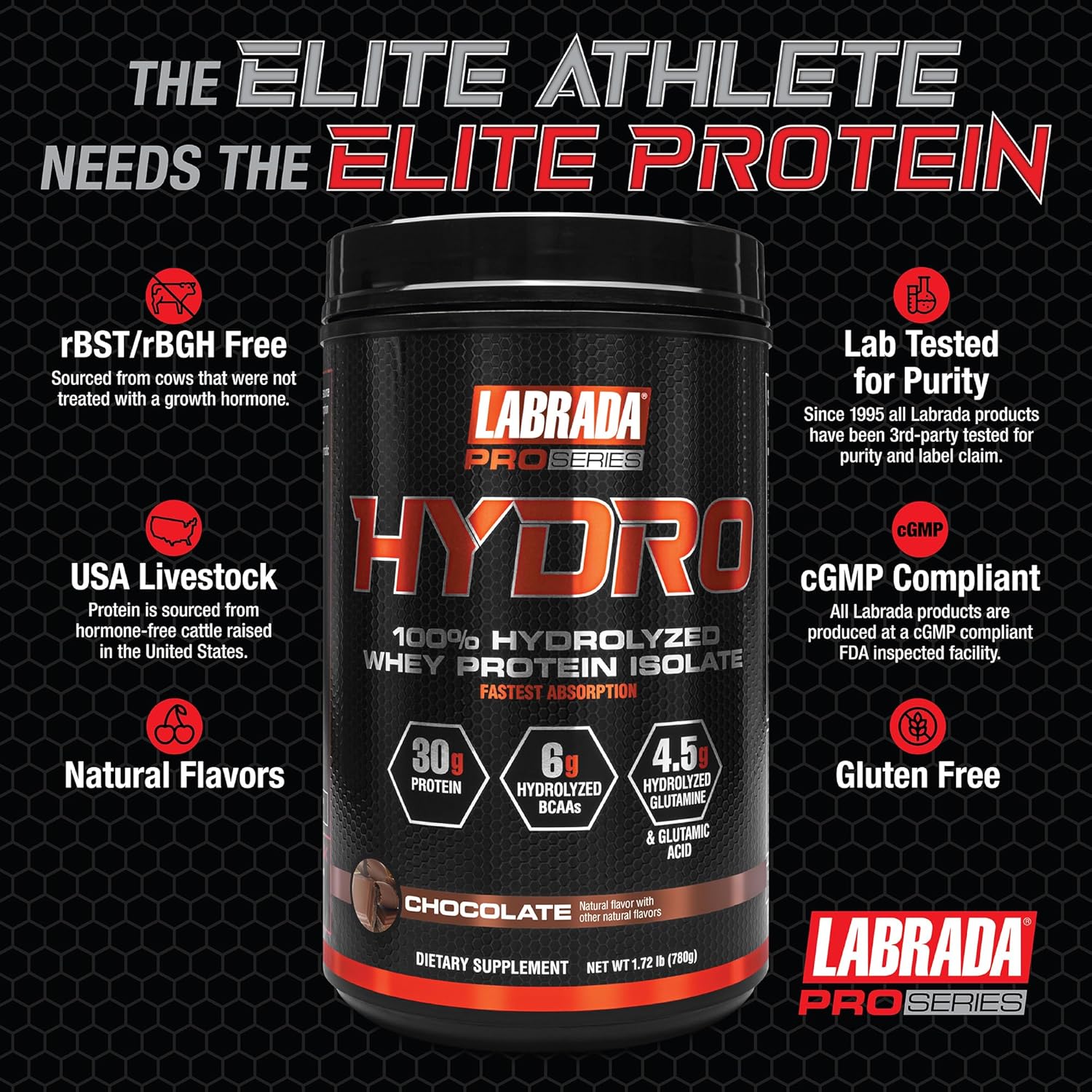 Labrada PRO SERIES HYDRO 100% Hydrolyzed Whey Protein Isolate, 1.7lb