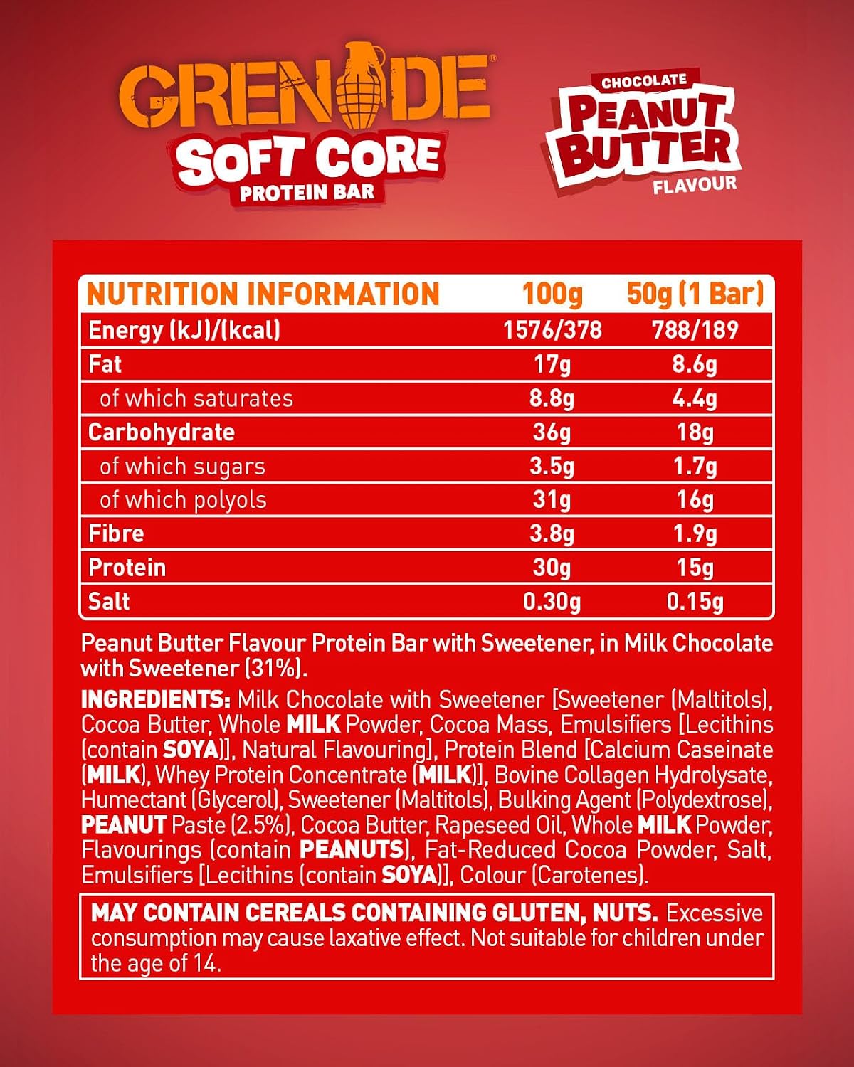Grenade Soft Core High Protein Low Sugar Bar 50g - Pack of 12