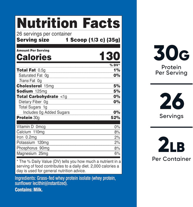 Nutricost Grass-Fed Whey Protein Isolate 2lb -  Non-GMO, Gluten Free, Pure Protein