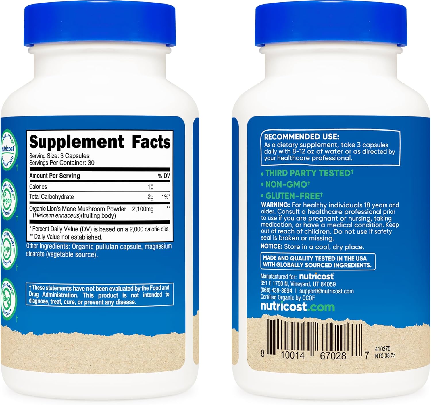 Nutricost Lion's Mane Mushroom 2100mg, 30 serving - 90 Capsules