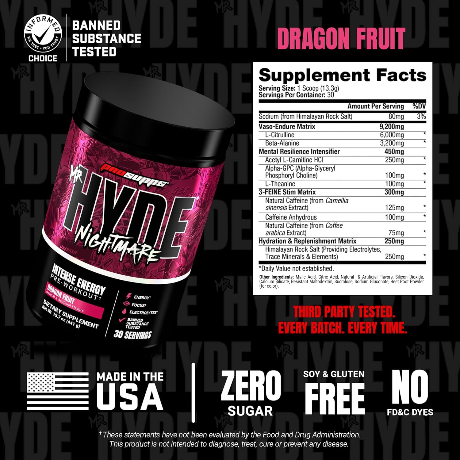 ProSupps Hyde Nightmare Pre Workout Powder 30 serving - Intense Energy, Mental Focus and High Performance