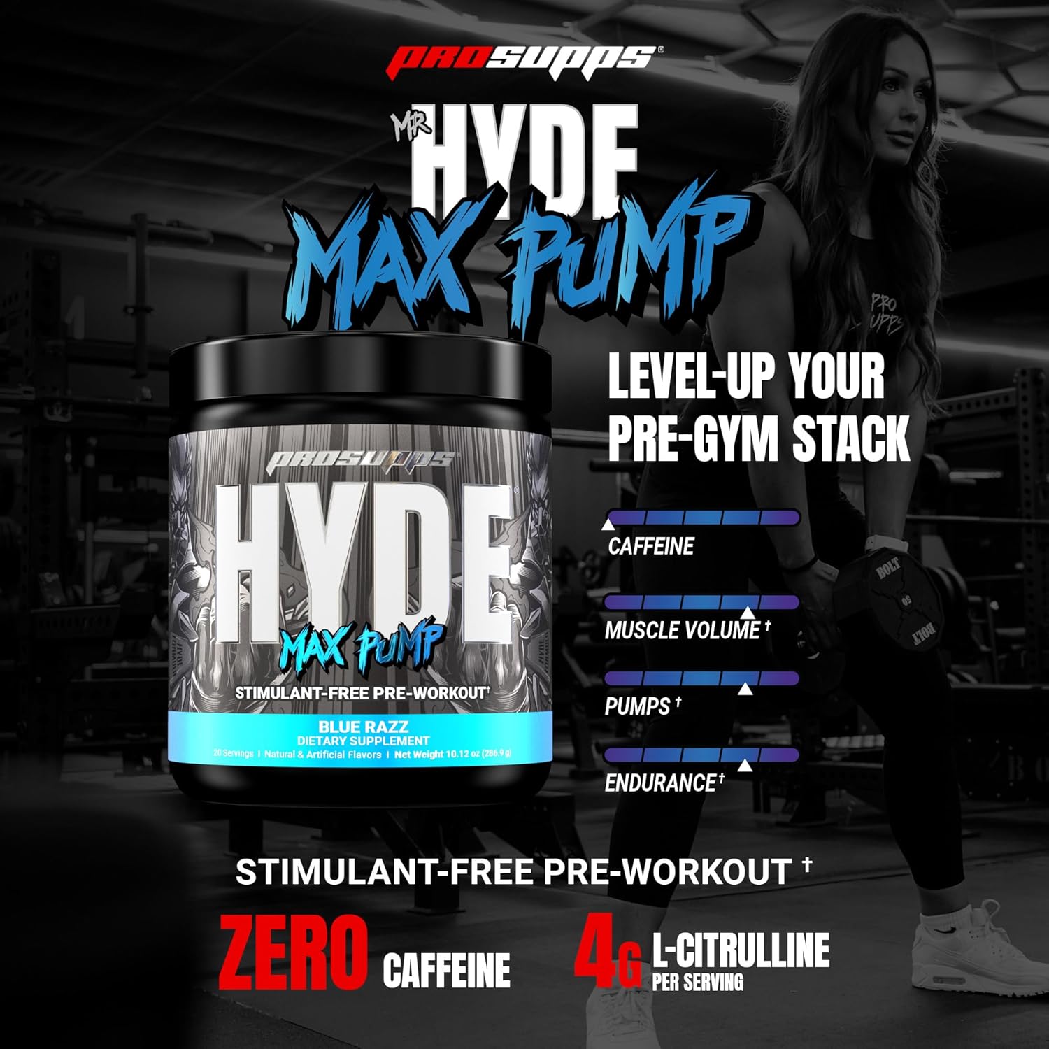 ProSupps Hyde Max Pump Pre Workout for Men and Women 20 serving - Nitric Oxide Supplement for Pump and Endurance
