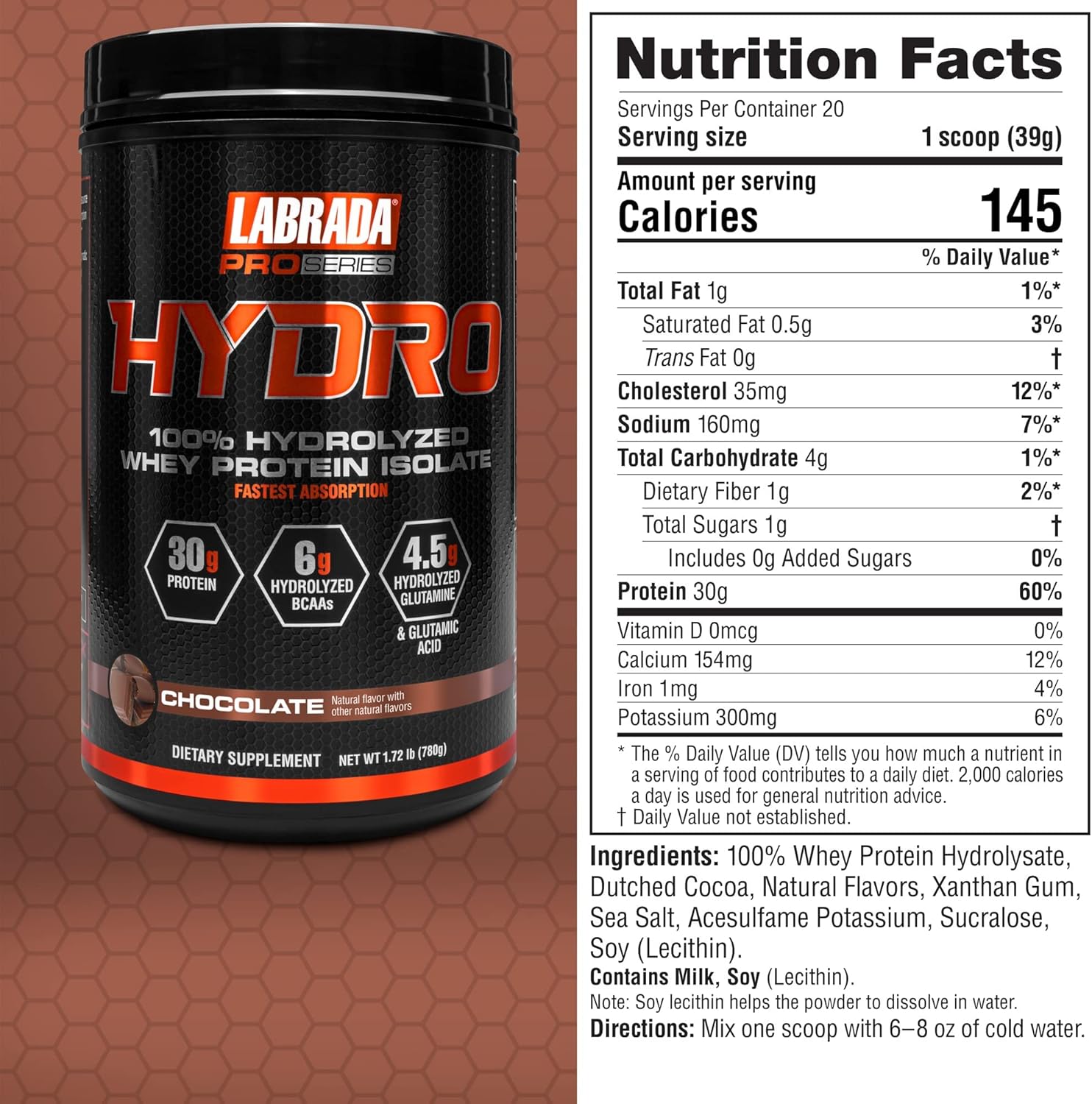 Labrada PRO SERIES HYDRO 100% Hydrolyzed Whey Protein Isolate, 1.7lb