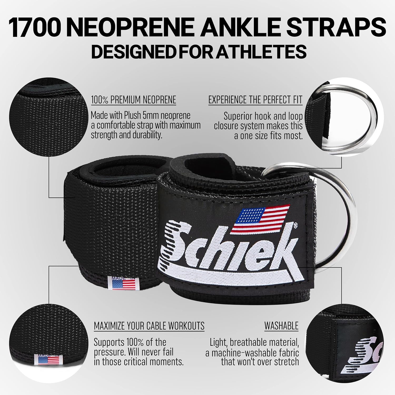 Schiek Model 1700 Ankle Straps for Cable Machine Attachment