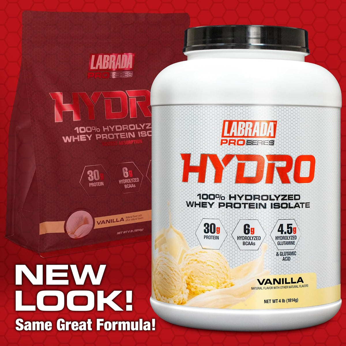 Labrada Hydro 100% Pure Hydrolyzed Whey Protein Isolate Powder 4lb - 48 servings